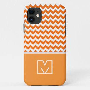 Orange und White Zickzack Zigzag. Custom Monogram iPhone 11 Hülle