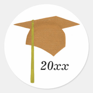 Orange- und Yellow Graduation Cap Stickers, Klasse Runder Aufkleber