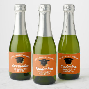 Orange Uni-Abschluß Party Personalisiert Mini Schaumweinetikett