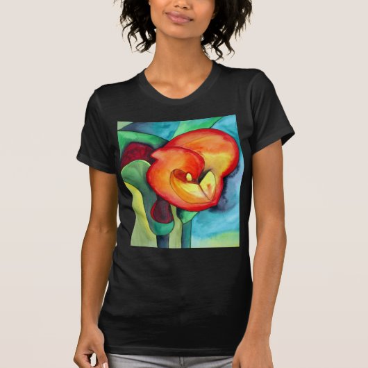 Orange ursprüngliche Aquarellkunst Canna Lilie T-Shirt (Vorderseite)