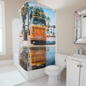 Orange van mit Surfbrett oben Duschvorhang (Beispiel)