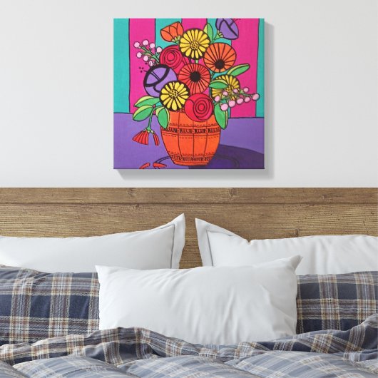 Orange Vase Stretched Canvas Print Leinwanddruck (Insitu (Schlafzimmer))
