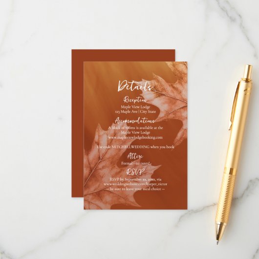 Orange verbrannt mit Ahorn-Blätter Akzent Details Begleitkarte (Vorderseite/Rückseite Beispiel)