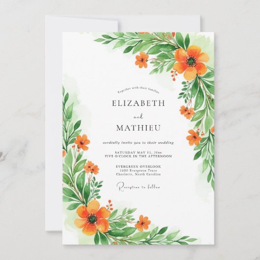 Orange Verdant Botanical Wedding Einladung (Vorderseite)