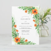Orange Verdant Botanical Wedding Einladung (Stehend Vorderseite)