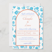 Orange Verona Sunset Blue Flowers Wedding Einladung (Vorderseite)