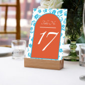 Orange Verona Sunset Blue Flowers Wedding Tischnummer