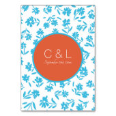 Orange Verona Sunset Blue Flowers Wedding Tischnummer (Rückseite)