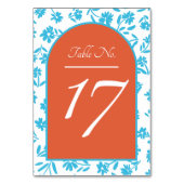Orange Verona Sunset Blue Flowers Wedding Tischnummer (Vorderseite)