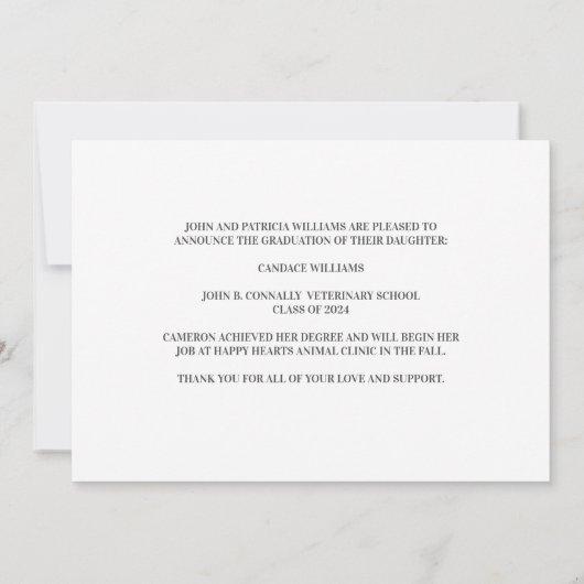 Orange Veterinary School Foto Custom Abschluss Ankündigung (Rückseite)