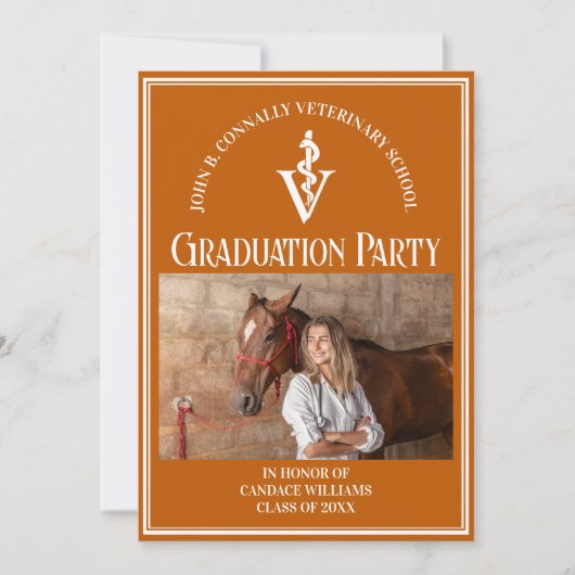 Orange Veterinary School Foto Graduation Party Einladung (Vorderseite)