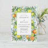 Orange Vibrant Mediterranean Wedding Einladung (Stehend Vorderseite)