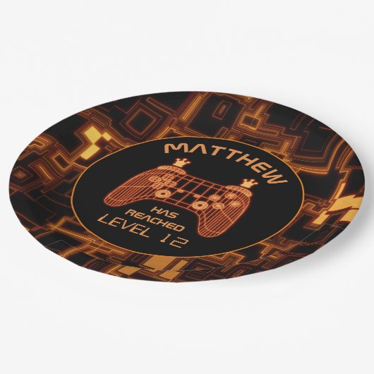 Orange Video Game Controller Pappteller (Schrägansicht)