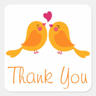 Orange Vielen Dank Lovebirds Hochzeitsticker / Sie Quadratischer Aufkleber