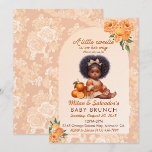 Orange Vintag Floral Ethnic Baby Girl Babydusche Ankündigung