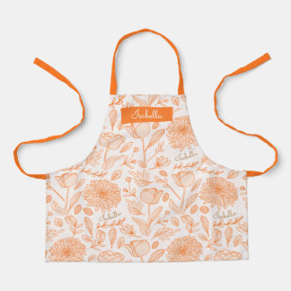 Orange Vintag Floral Individuelle Name Schürze