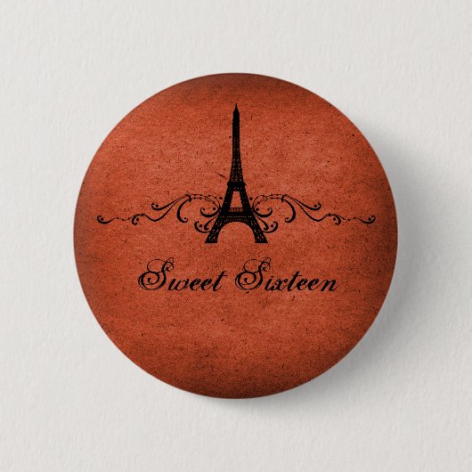 Orange Vintag French Blühen Sweet 16 Button (Vorderseite)
