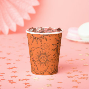 Orange Vintag Sun Moon Celestial Sky Pappbecher