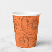 Orange Vintag Sun Moon Celestial Sky Pappbecher (Rückseite)