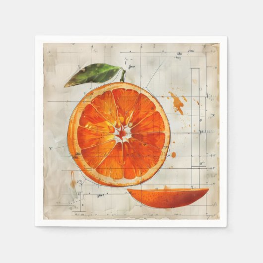 Orange Vintage Abbildung Serviette (Vorderseite)
