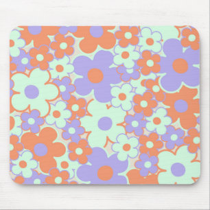 Orange Violett Blau Retro Y2K 70er Jahre Blumenmus Mousepad