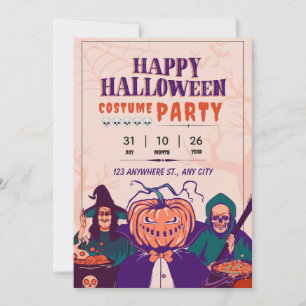 Orange Violett Grüne Happy Halloween Kostüm Party Einladung