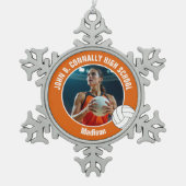 Orange Volleyball Player Photo High School Schneeflocken Zinn-Ornament (Vorderseite)