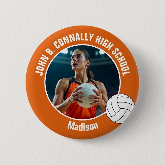 Orange Volleyball Player Photo High School Spirit Button (Vorderseite)