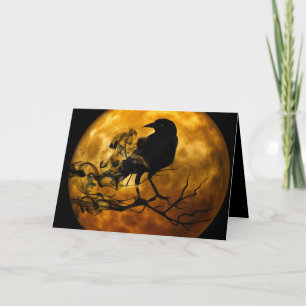 Orange Vollmond Smokey Black Rabe Halloween Krähe Karte