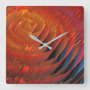 Orange Vortex Sci-Fi Quadratische Wanduhr