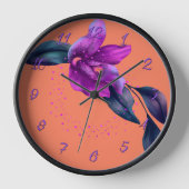Orange Wall Clock mit Lila Orchid Uhr (Vorderseite)
