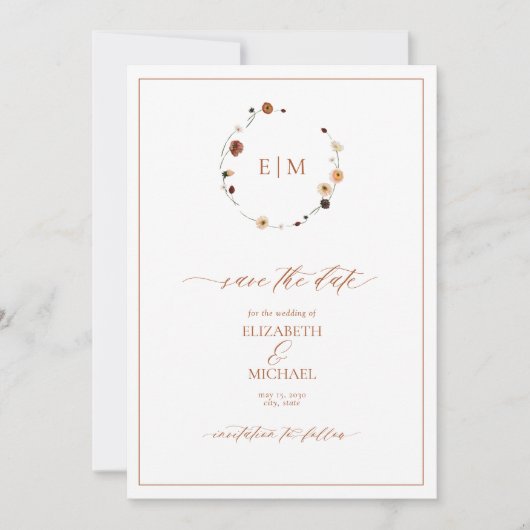 Orange Wappen Monogram Save the Date Einladung (Vorderseite)