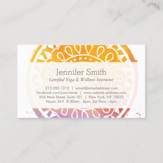 Orange Wasserfarbe Mandala Yoga und Wellness Visitenkarte (Rückseite)