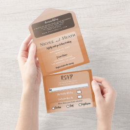 Orange Wasserfarbe Minimal Moderne Hochzeit All In One Einladung