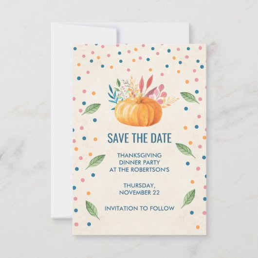 Orange Wasserfarbe Pumpkin mit Confetti Save The Date (Vorderseite)