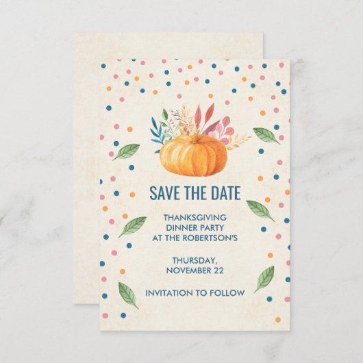 Orange Wasserfarbe Pumpkin mit Confetti Save The Date (Vorne/Hinten)