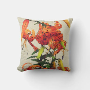Orange Wasserfarbe Tigerlilie 1 Kissen