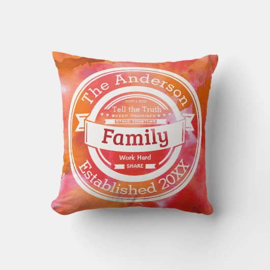 Orange Wasserfarbenfamilie, Name Jahr Kissen (Vorderseite)