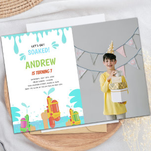 Orange Water Gun Birthday Einladungen mit Foto