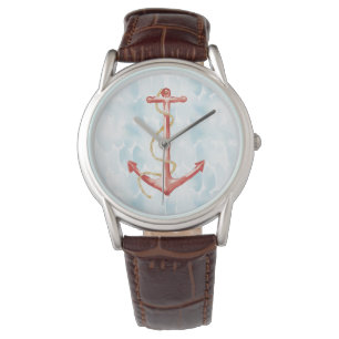 Orange Watercolor Anchor Armbanduhr