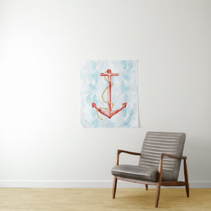 Orange Watercolor Anchor Wandteppich