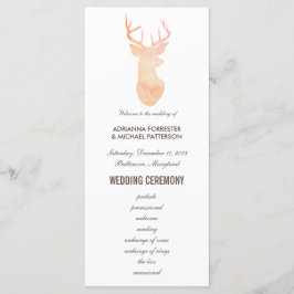 Orange Watercolor Antler Wedding Modern Program Programm