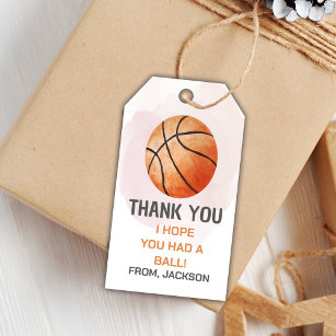 Orange Watercolor Basketball Geburtstags-Geschenke Geschenkanhänger