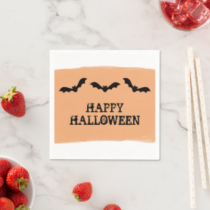 Orange Watercolor Bats Halloween Paper Napkins Serviette