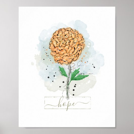 Orange Watercolor Blume Hope Poster (Vorne)