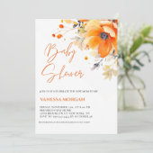 Orange Watercolor Blume Kinderdusche Einladung (Stehend Vorderseite)