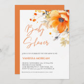 Orange Watercolor Blume Kinderdusche Einladung (Vorne/Hinten)