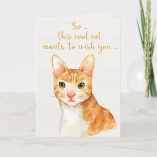 Orange Watercolor Cat - Happy Birthday Card Karte