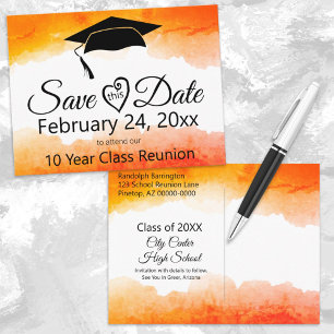 Orange Watercolor Class Wiedersehen Save the Date Postkarte