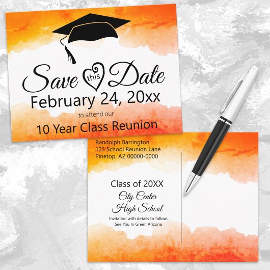 Orange Watercolor Class Wiedersehen Save the Date Postkarte